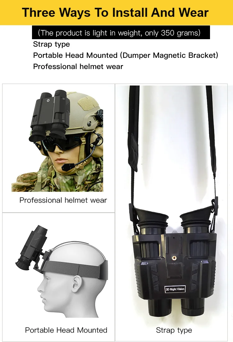 HD 1080P Head Mounted 3D NV8000 25--300m Infrared Night Vision Binoculars Device For Civil Hunting