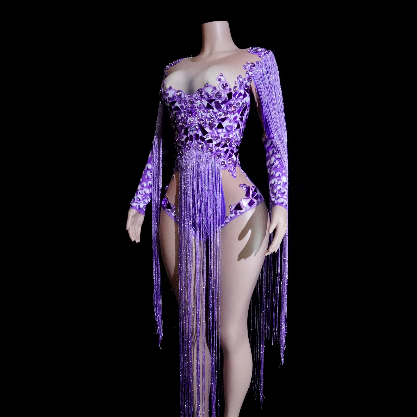 Traje de una pieza con borlas y lentejuelas rojas para actuación en escenario, club nocturno, Dj, fiesta de cumpleaños, cantante, Drag Queen, traje ajustado, disfraz de Gogo