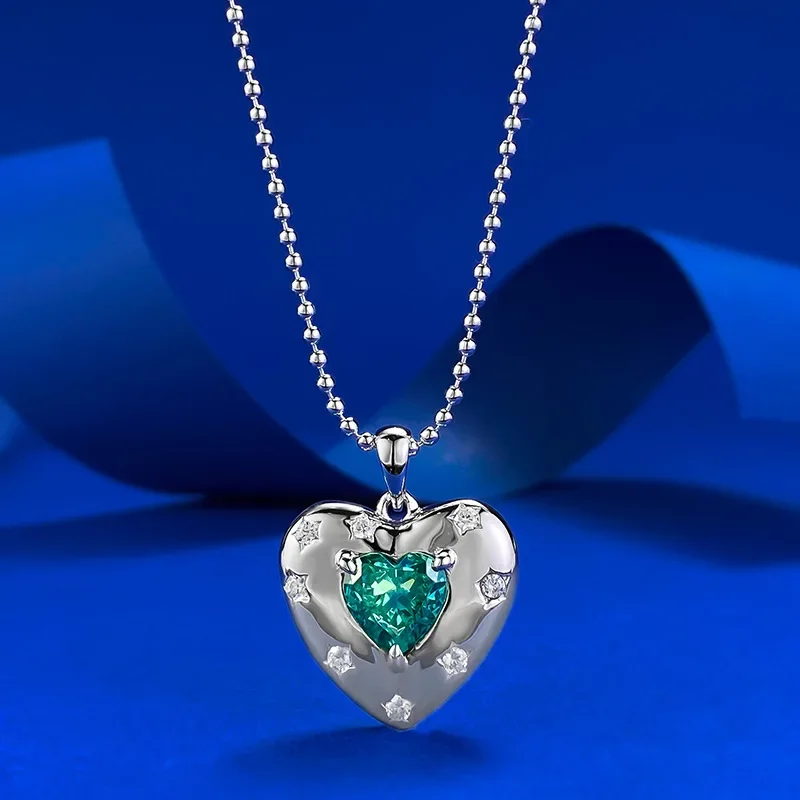 Karachi New S925 Silver Heart Paraiba Ice Flower Cut 8 * 8 Heart Shaped Pendant Jewelry