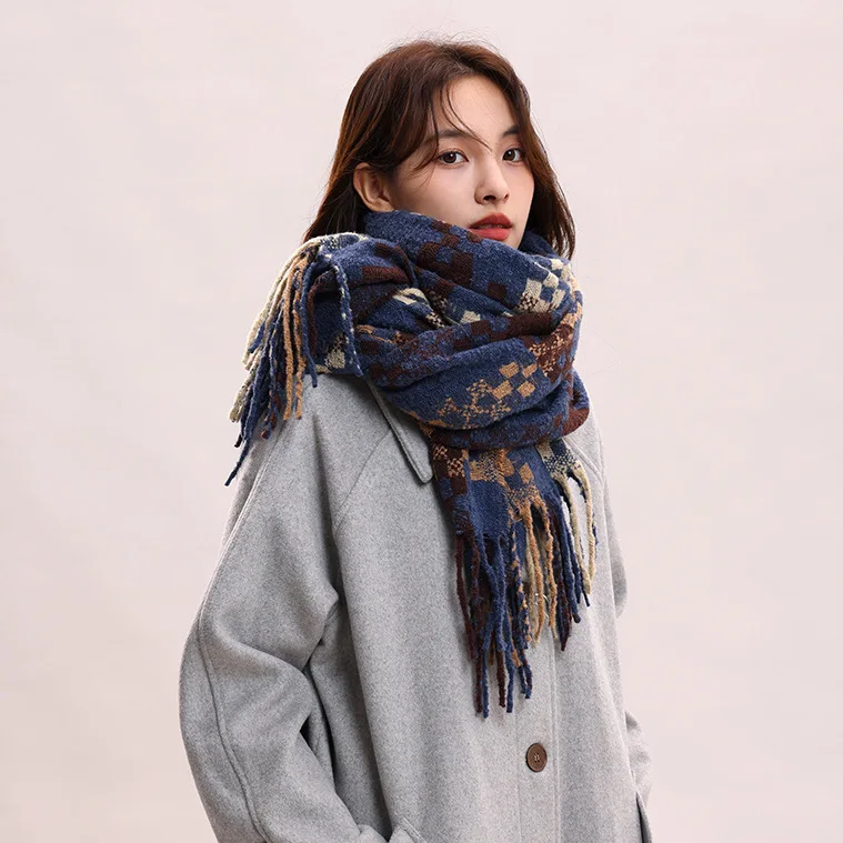 New Winter Scarf for Women Luxury Cashmere Warm Rainbow Plaid Pashmina Blanket Shawl Thick Soft Bufanda Wraps Long Poncho Wh5