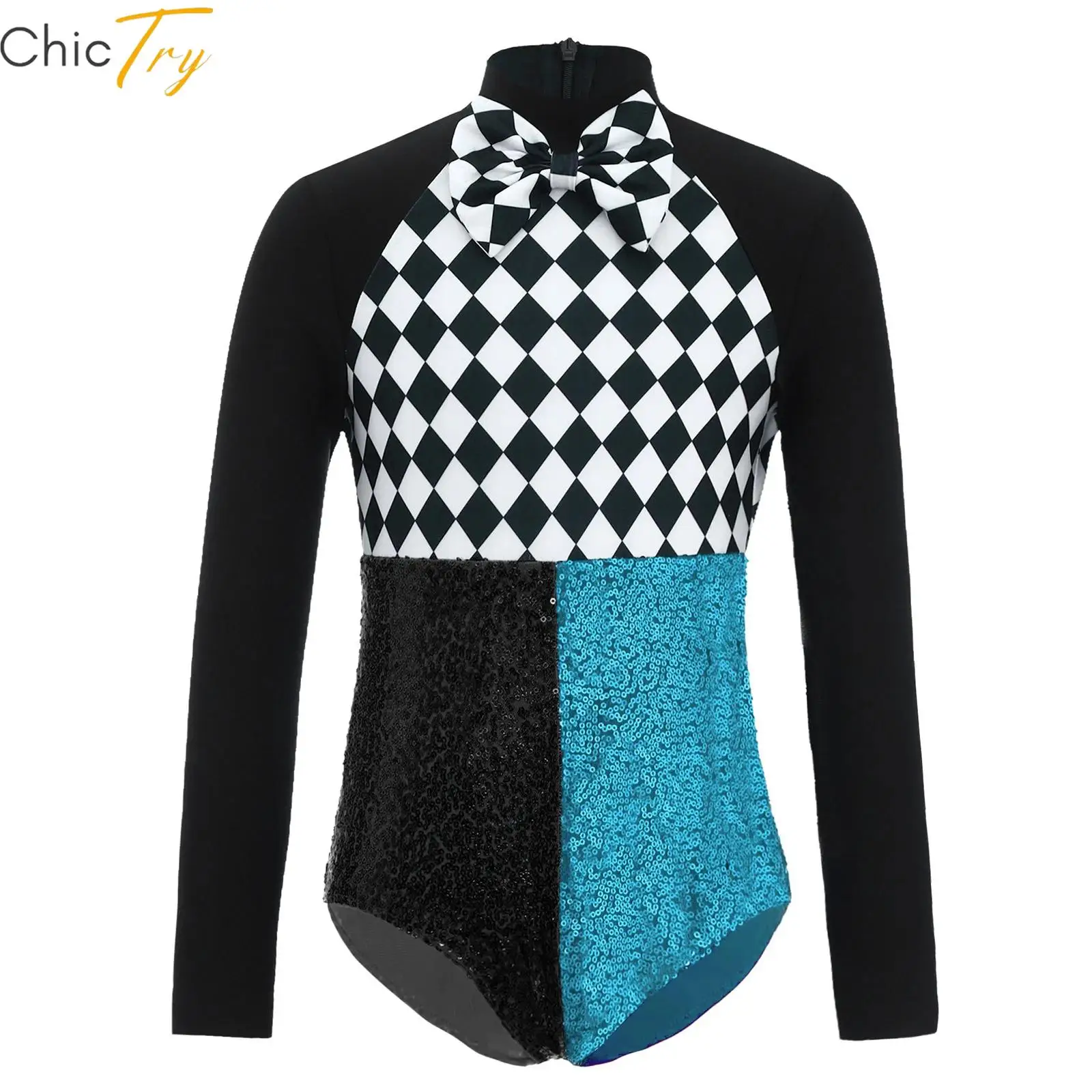 

Детский карнавальный костюм для девочек: комбинезон циркового директора на Хэллоуин, танцевальный леотард с длинным рукавом, клетчатый принт, бантом и пайетками