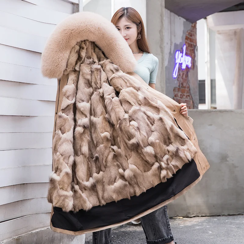 Fur 2023 Real New Fashion Winter Jacket Women Fox Fur Liner Women Parkas Genuine Fur Coat Women Waterproof Warm Streetwear Loose