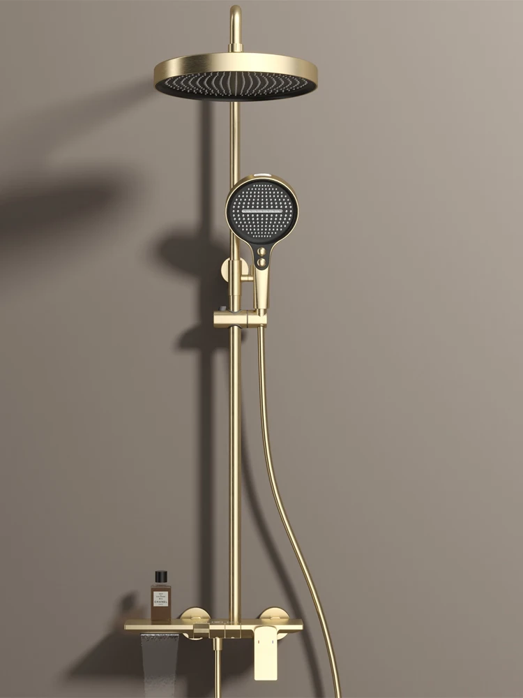 Ensemble de douche de salle de bain Piao en laiton doré brossé, avec robinet cascade et pommeau de douche pluie de 12 pouces, eau chaude et froide, ensemble de douche piano