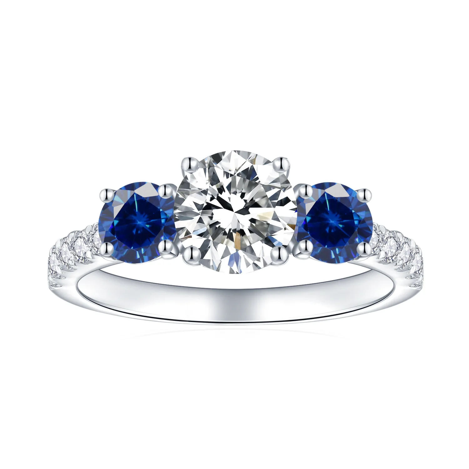 3-Stone Round 1CT Moissanite Sapphire Engagement Ring for Women 925 Sterling Silver Promise Wedding Band Fine Jewelry Gifts