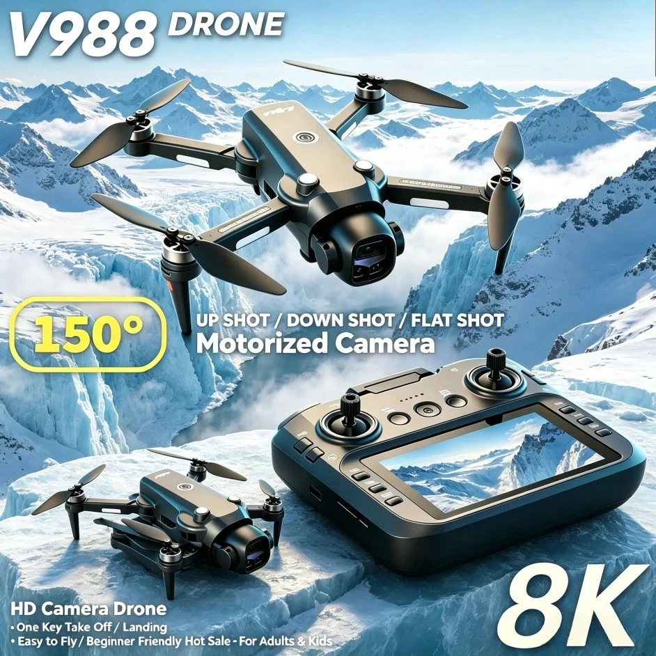 Original V988 Large Screen Remote Control Quadcopter Foldable HD8K Dual Camera 5G WIFI FPV Professional Obstacle Avoidance Drone