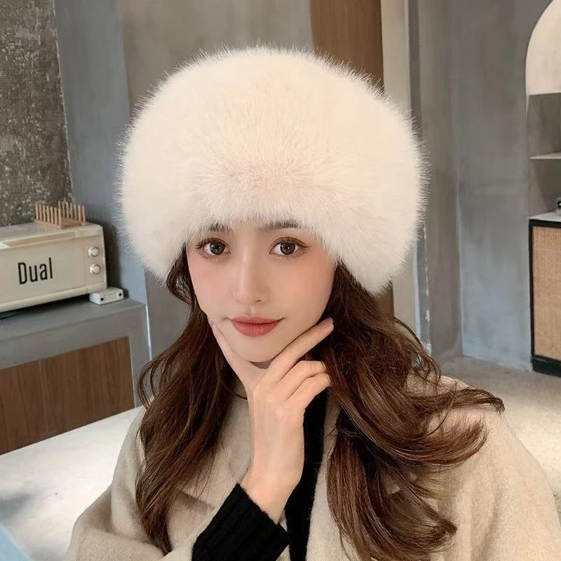 Fascia per capelli in peluche tinta unita Cappello invernale caldo in pelliccia sintetica Morbido elastico con pelliccia sciolta e una versatile fascia regolabile per le donne