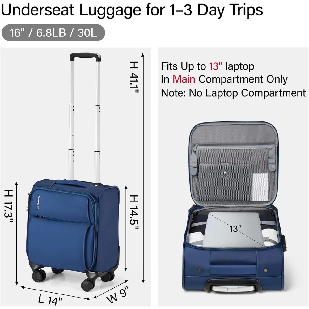 Compact 16 Inch Lightweight Softside Spinner Carry-On Luggage Approved for Air Travel, Ideal for Small Rolling Suitcase Needs