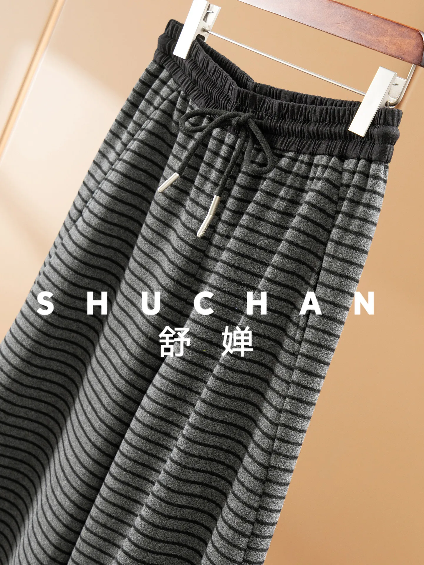 Fleece Pants Striped High Waist and Velvet Straight Women's 73F4 Wide Leg Pants Women Pantalones Mujer Verano