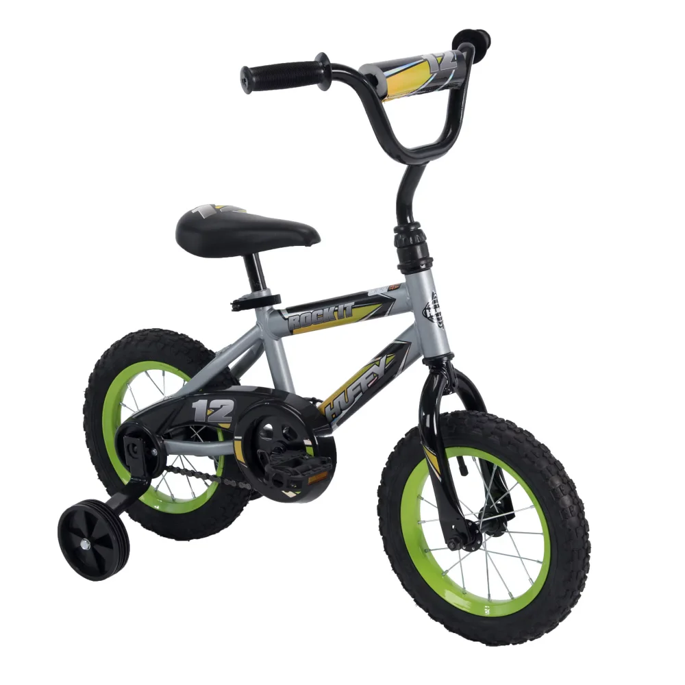 2023-nuovo-huffy-12-pollici-rock-it-boy-kids-bike-argento-opaco-e-lime