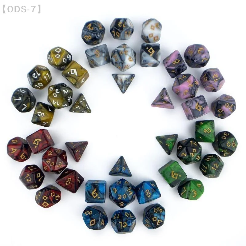 [ODS-7]7PCS Polyhedral DND Dice Set Dual Tone Marble Design for Role Playing Tabletop Games with Free Storage Bag【WO】