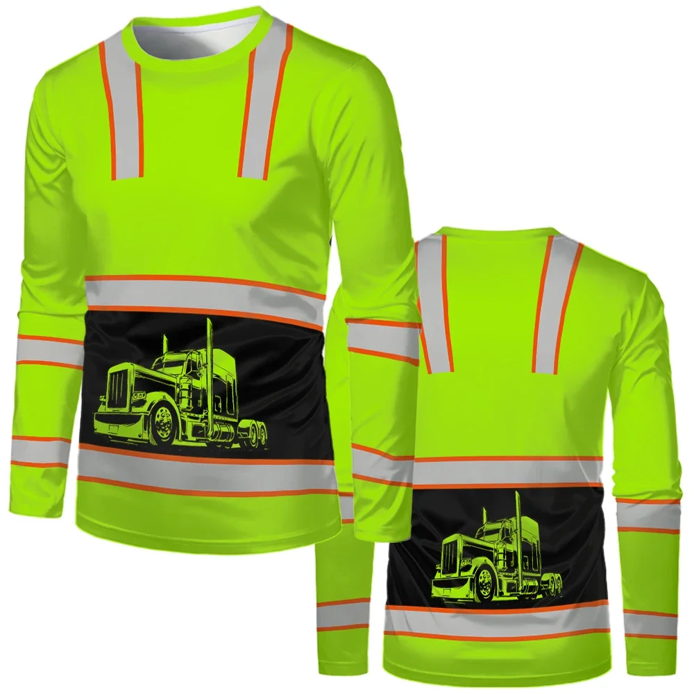

3D Construction Workers Uniforms Men's T-shirt Loose Casual Classic Long-sleeve Tops Comfortable and Breathable Work Clothes