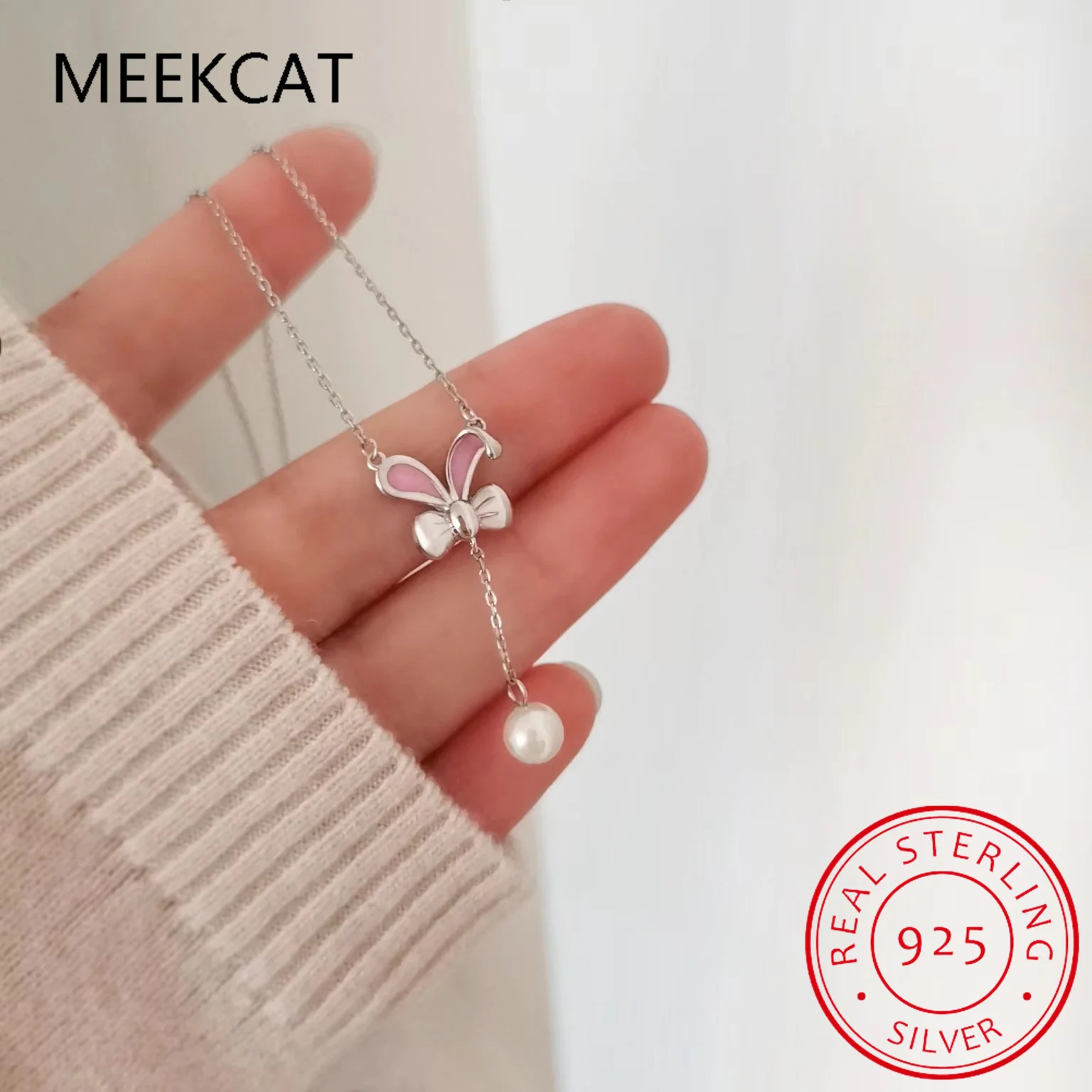 925 Sterling Silver Female Necklace Korean Lady Rabbit Pearl Pendant Necklaces For Women Girls Fine Jewelry Wedding Party Gift