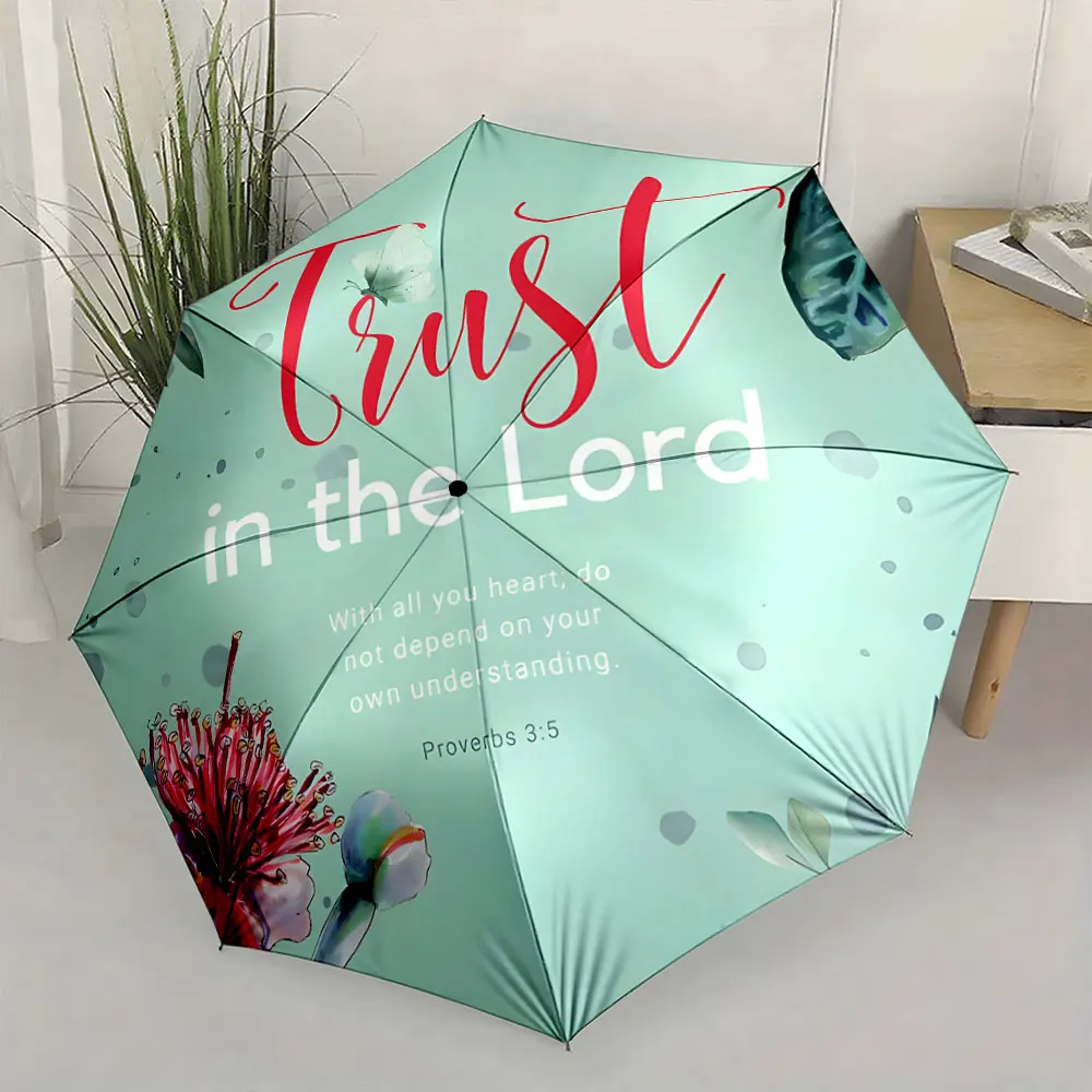1PC Umbrella with Inspirational Scripture Message Print 8 Iron Ribs Folding Umbrella Auto-Open Fashion Sunshade