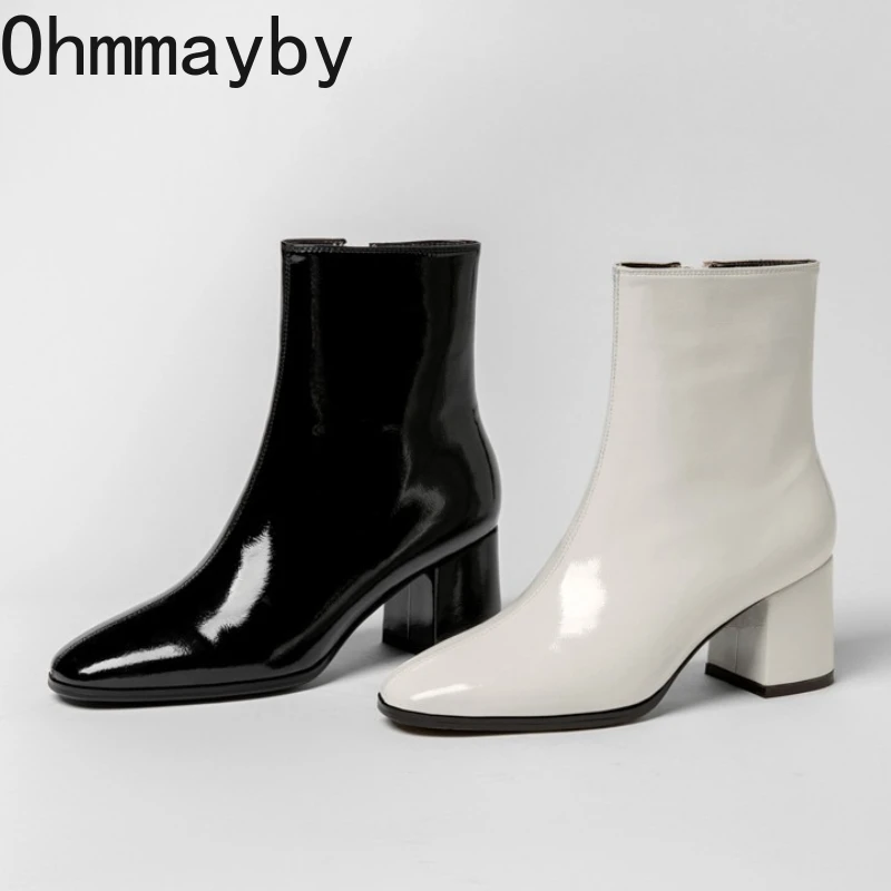 Winter Patent Leather Ankle Boots For Women Fashion Side Zippers Short Boots Female Elegant High Heel Women's Mordern Botties