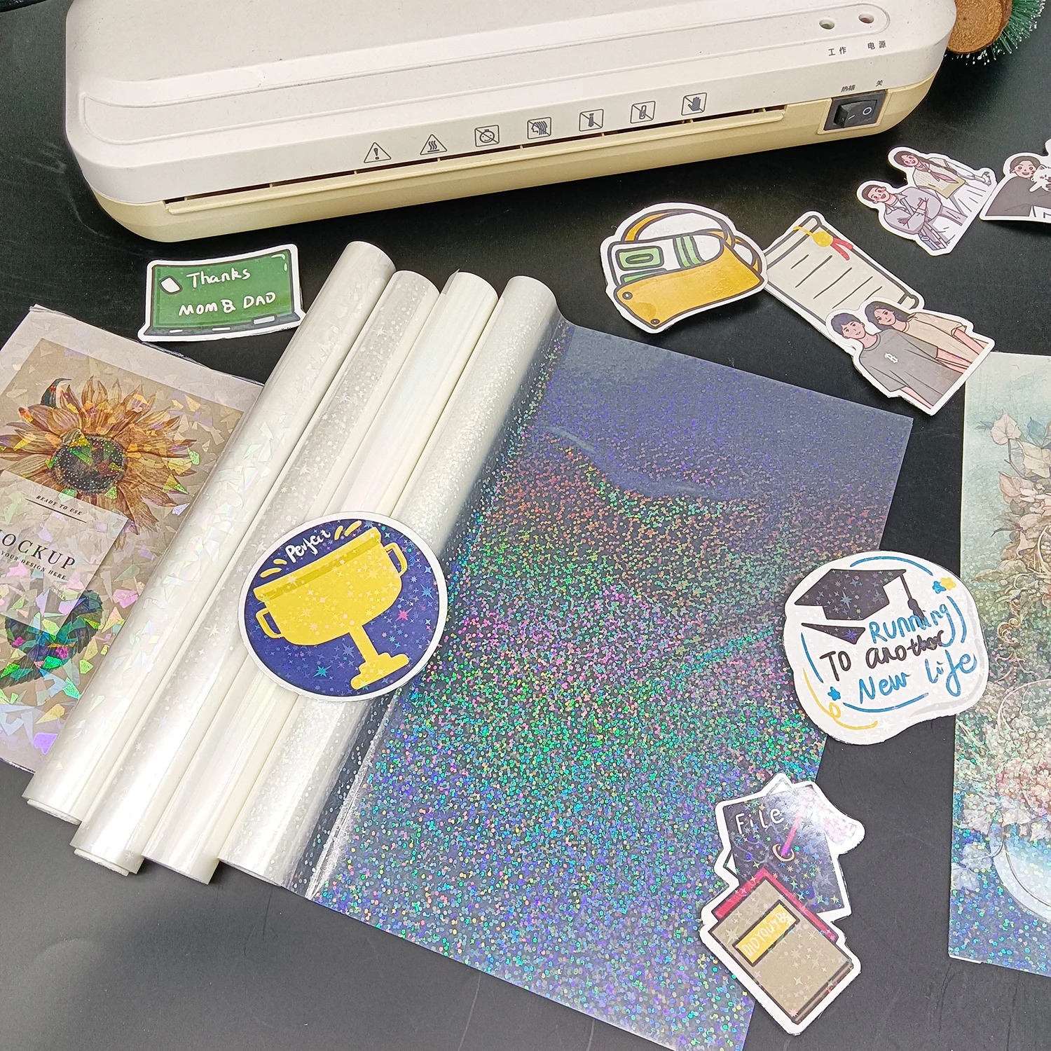 1pc BOPP Holographic Precoated Film, Glitter Holographic Overlay Laminating Film, Waterproof&Scratch-Proof, For Scrapbooking