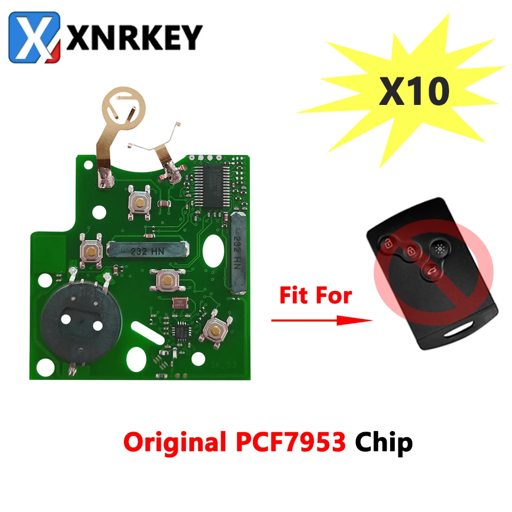 

XNRKEY 10 Pcs Electronic PCB Board with PCF7953 Chip for Renault Clio Card 4 Button Remote Car Key Replace Circuit Board