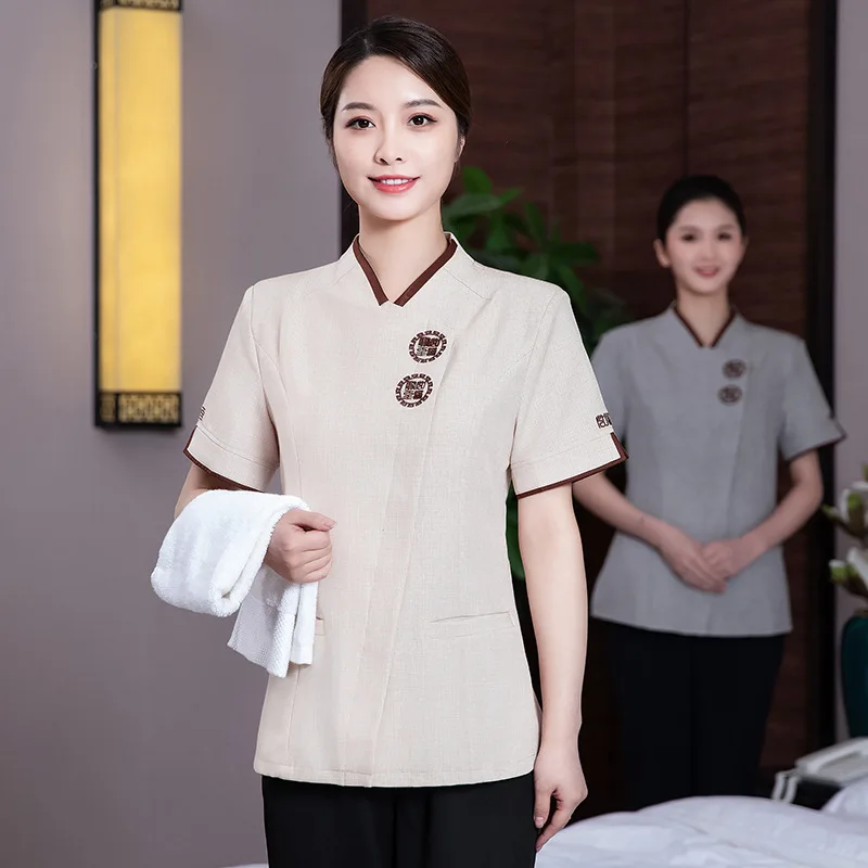 ホテルの床掃除おばさん作業服半袖夏薄い通気性モールプロパティゲストハウスクリーナー服