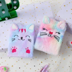 Cartoon Children's Plush Notebook Colorful Cute Cat Diary Journal Note Books With Lock Student  Journal Book Note Pad Stationery