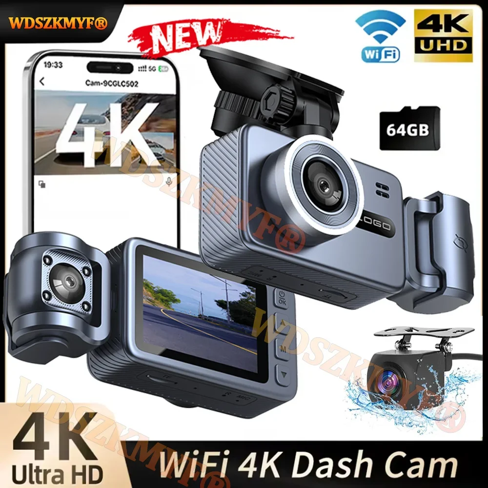 

4K Car Dash Cam WIFI Video Recorder 3 Channels Car DVR 24H Parking Monitor With Rear View Cameras Black Box Car accessories