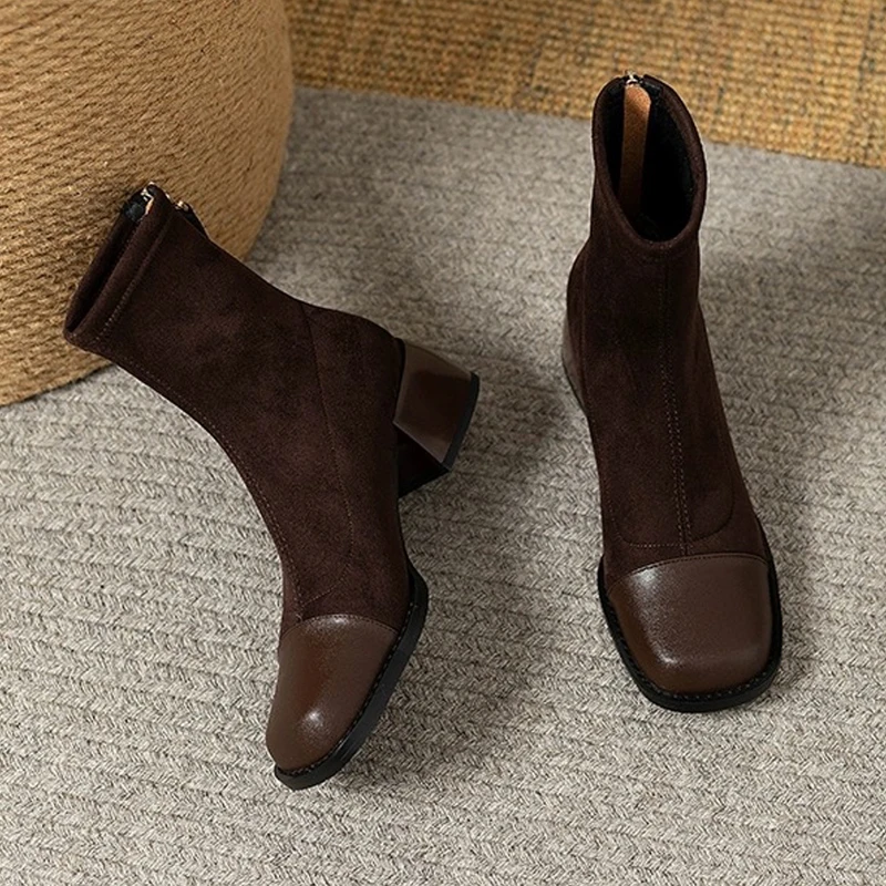 

Женские ботильоны, замшевая модная обувь, роскошные модельные зимние ботинки на высоком каблуке, новый тренд 2025, элегантные туфли-лодочки на массивном каблуке Botas De Mujer
