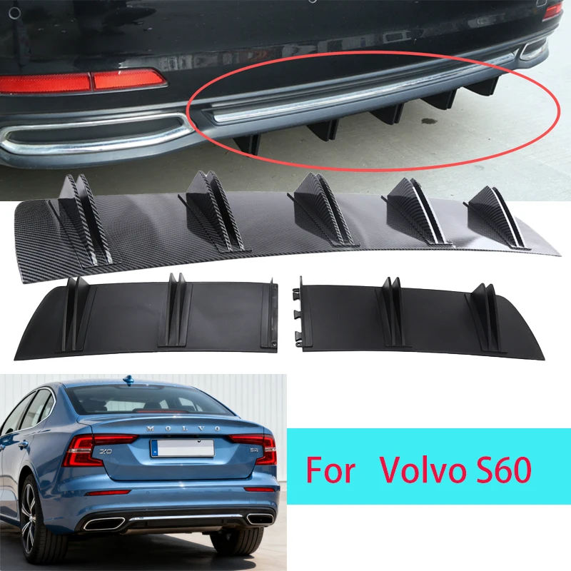 

For Volvo S60 Car Rear Bumper Lip ABS Double Wing Rear Shark Chassis Fin Style Curved Bumper Lip Diffuser Anti-collision