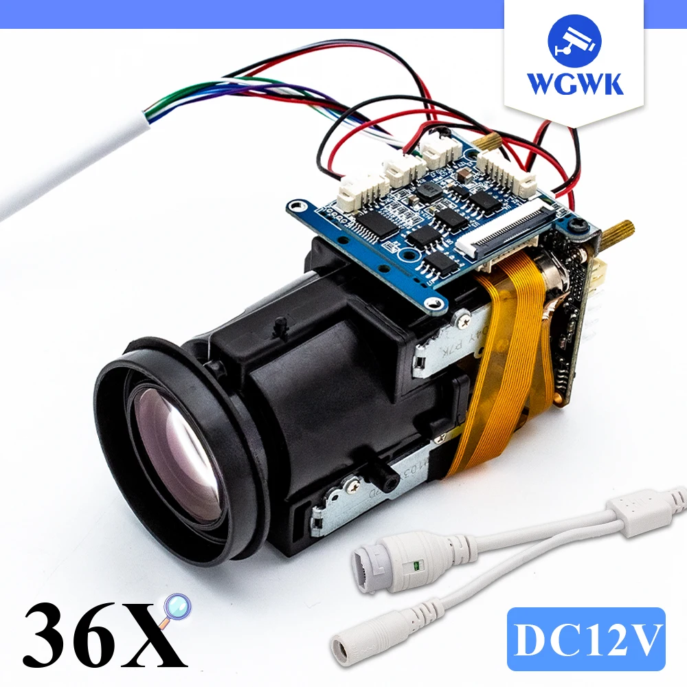 WGWK-AS500J 36X Electronic Zoom Auto Focus CCTV H.265 5MP IP Camera Module Board With Cable HD Varifocal Lens Sony IMX335 Sensor