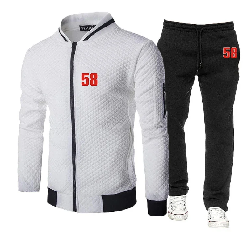 58 Super Sic Marco Simoncelli Men New Spring And Autumn Zip Hoodie Tracksuit Coat Top+Pant Sportswear Slim Fit Two-piece Suit