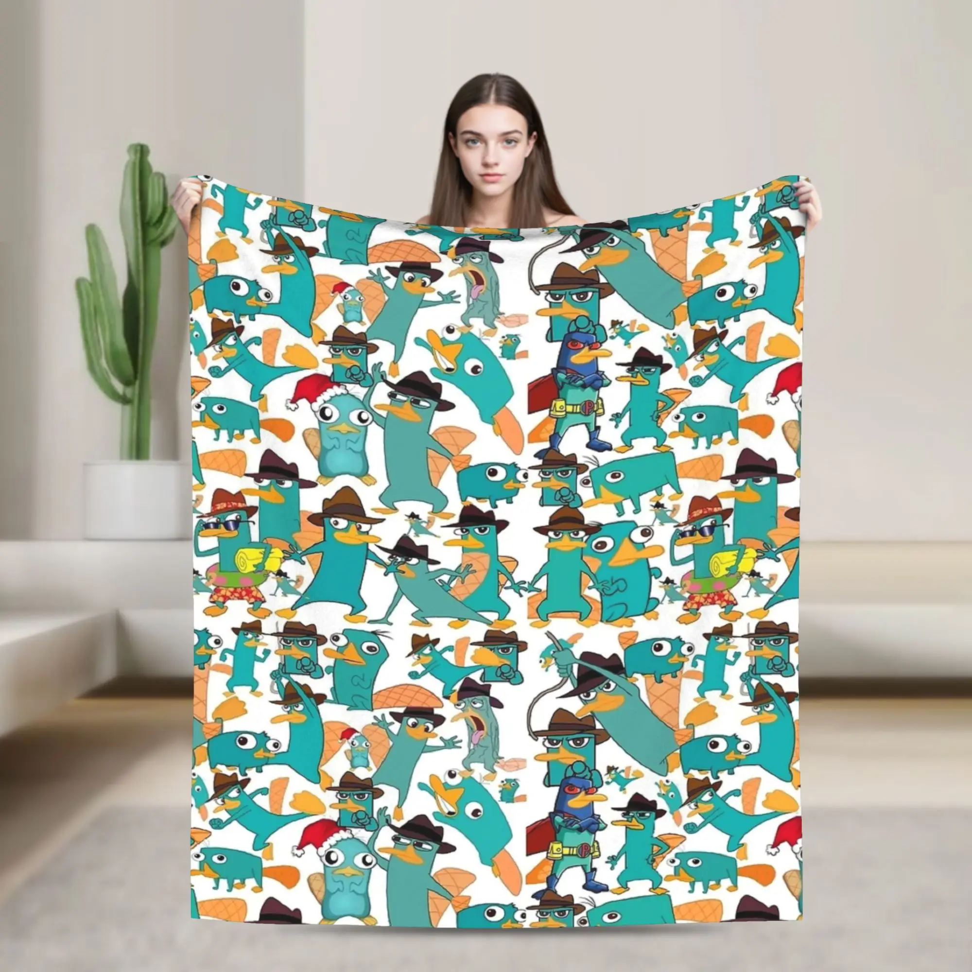 Perry the Platypus Cartoon Duck Plush Blanket Students Flannel Throw Blanket For Couch Chair Warm Customized Quality Bedspread