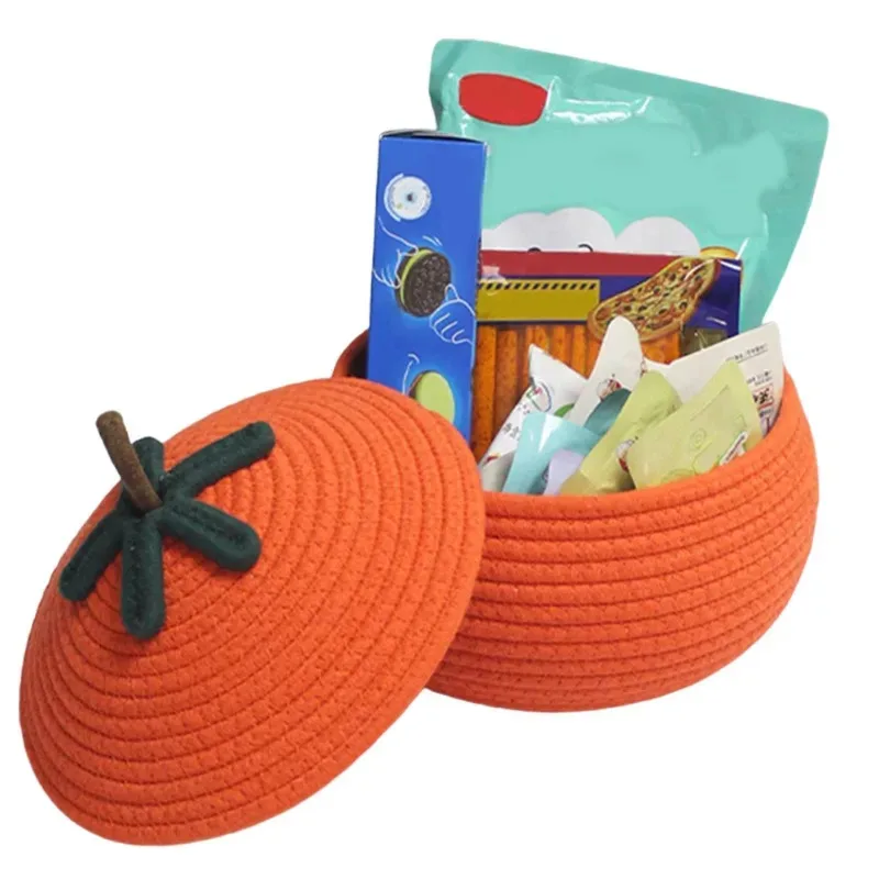 Halloween knitted pumpkin basket with lid, pumpkin gift basket, multi-functional decorative candy basket for candies, snacks,