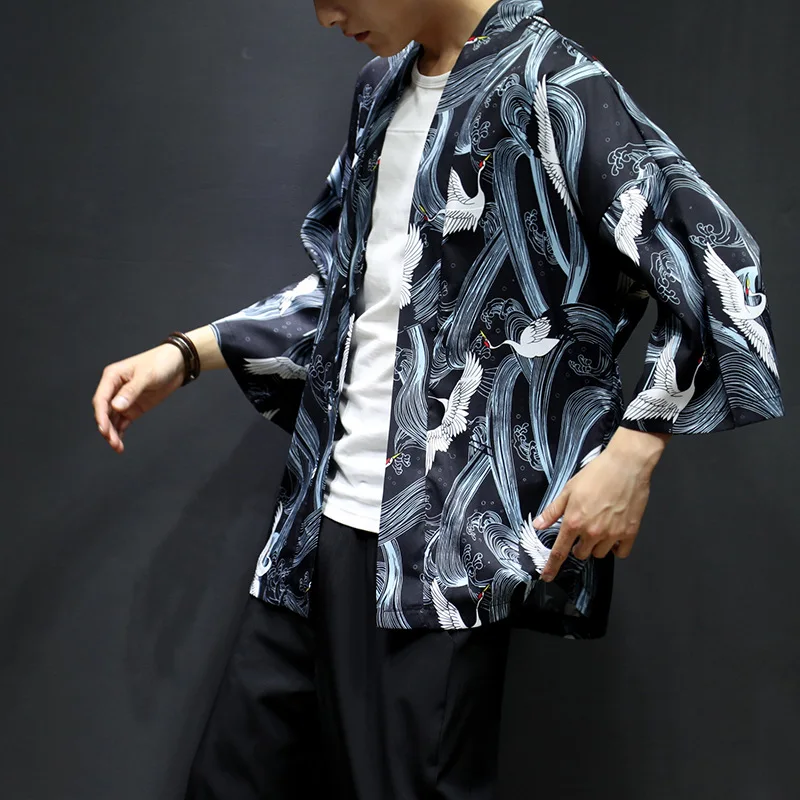 

Male Spring And Summer New Japanese Quarter Sleeved Kimono Cardigan Thin Half Shirt Daopao Sun Protection Clothing Ethnic 5xl