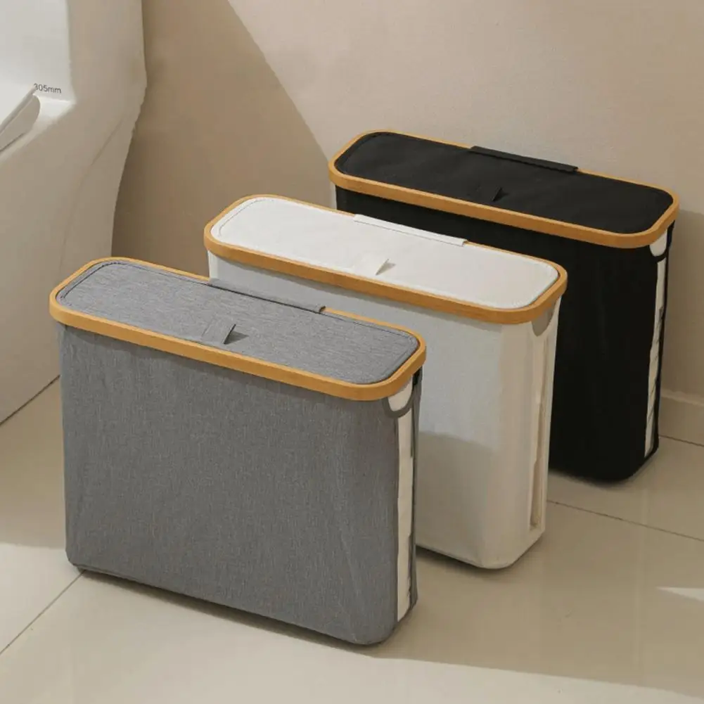 Bamboo Toilet Paper Storage Basket Capacity Foldable Toilet Paper Storage Basket with Lid for Bathroom Paper Organizer