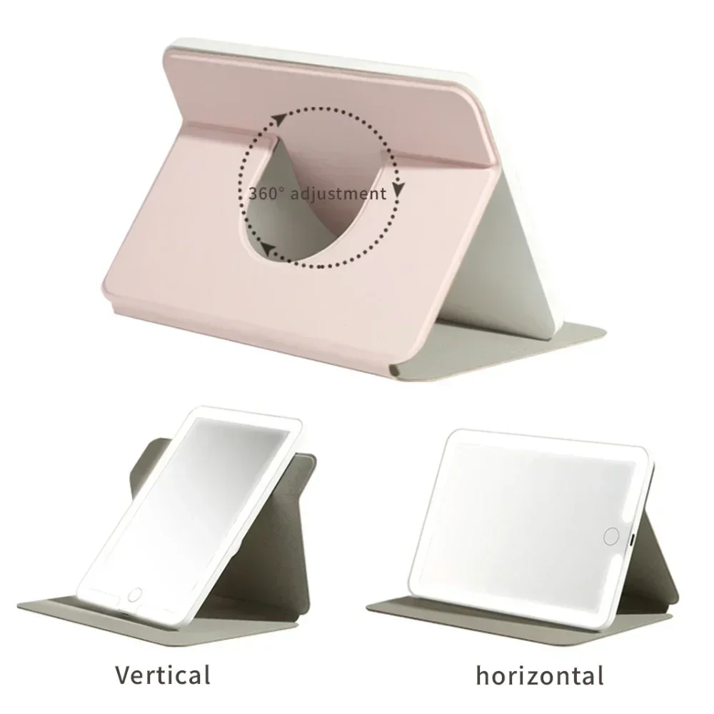 Miroir de courtoisie de maquillage 4.2 par LED aste avec capteur tactile de gradation, rotation du cadre résistant à 360, étui en cuir étanche