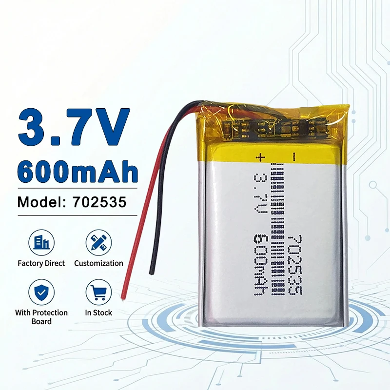 702535 3.7V 600mAh Rechargeable Lithium Polymer LiPo Battery for Electronic Devices 751524 751525 801350 801426 801435 802030