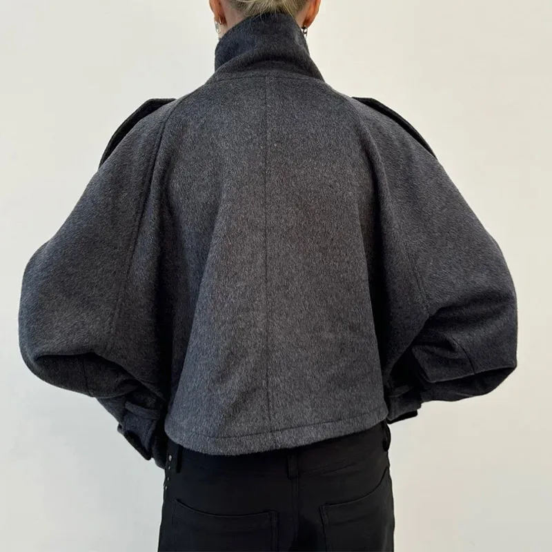 Elegante Wolljacke mit Stehkragen für Damen, Lose Passform, Lange Ärmel, Einreihig, mit Reißverschluss, Damenjacke, Herbst-Winter-Oberbekleidung 2026 – Detail 14