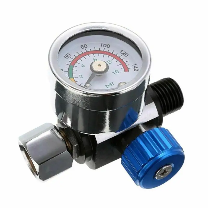 1/4" Mini Air Regulator Valve Tool Metal Air Regulator 1/4" BSP Threads Tail Pressure Gauge + Nozzle For Spray Gun Hardware Tool