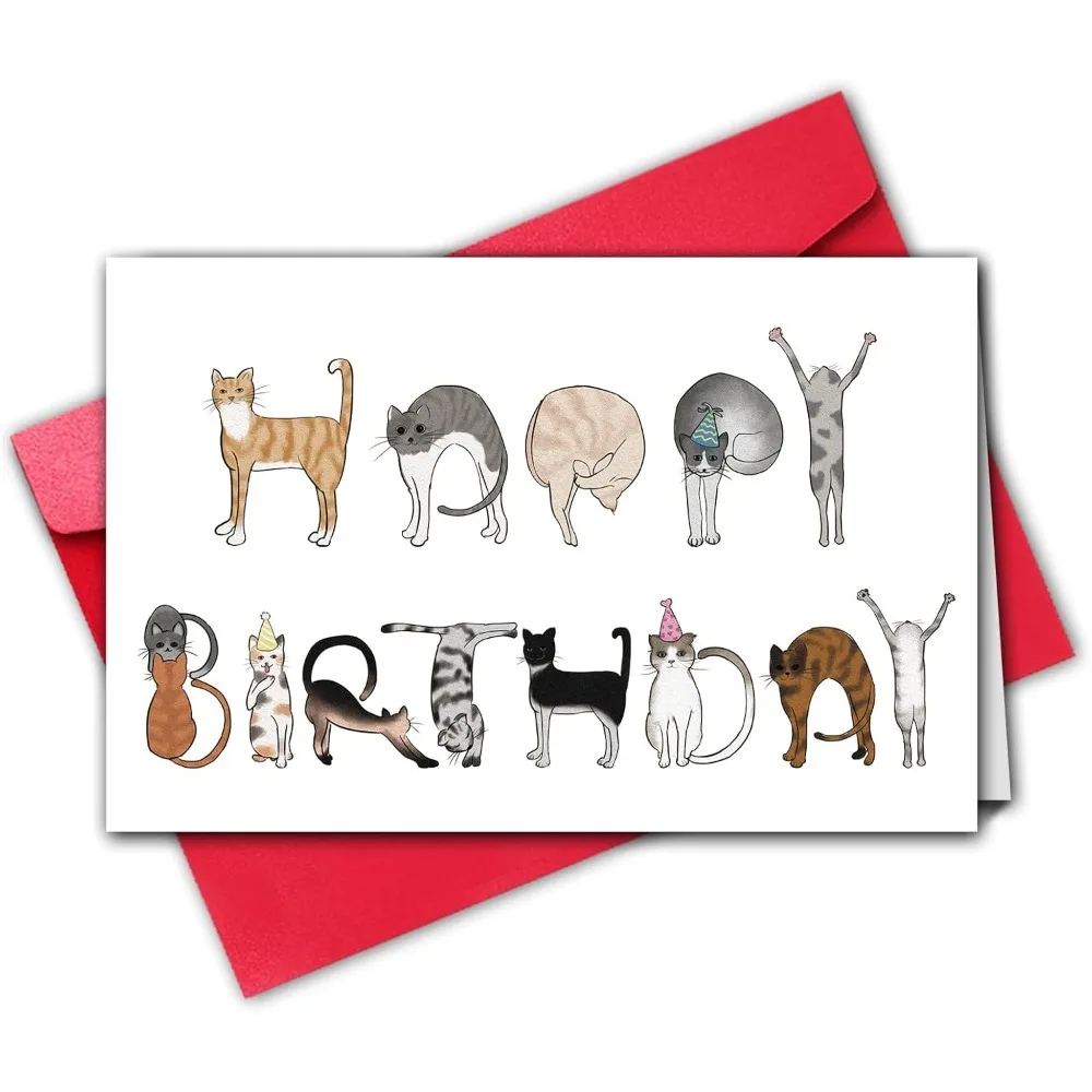 Cat Alphabet Birthday Greeting Card | Whimsical Cat Illustration Birthday Card with Red Envelope | Ideal for Cat Lovers - view 5