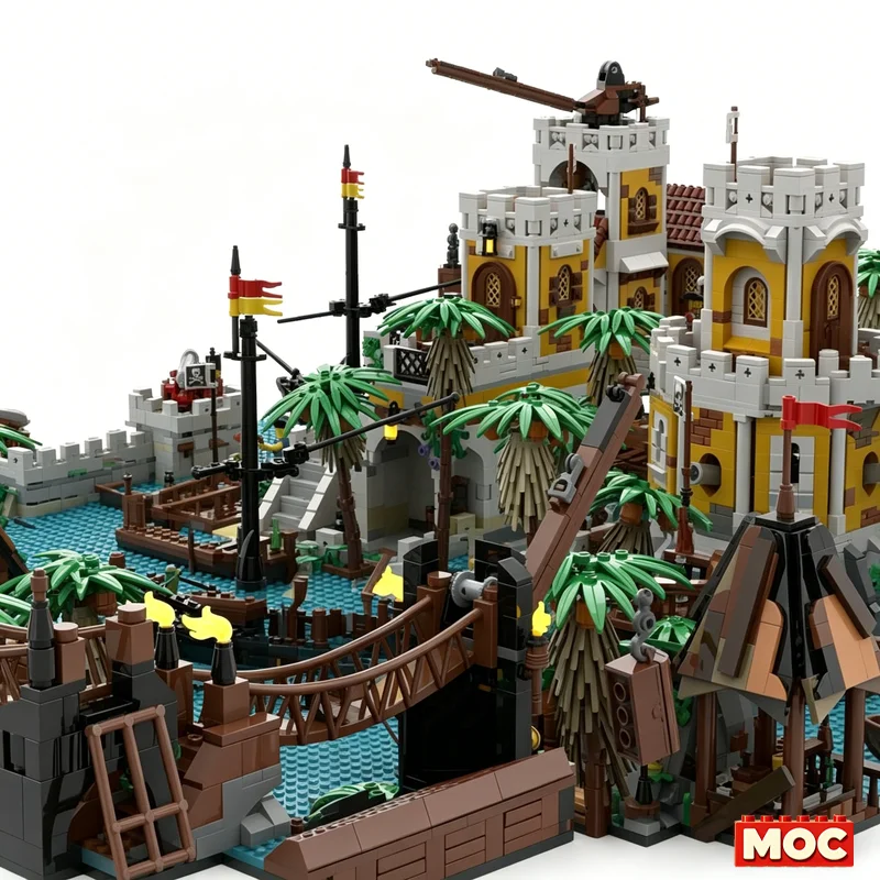21620PCS MOC Ultimate Pirates Soldiers Bundle Full Island Fortress Diorama with Ships Forts and Building Blocks Set Xmas Gifts