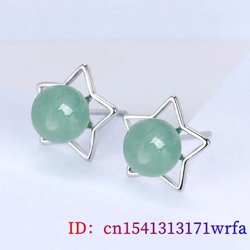 Anting-anting manik-manik giok Nephrite perhiasan batu bintang hijau asli kancing telinga mewah hadiah Talisman wanita ukiran alami perak 925