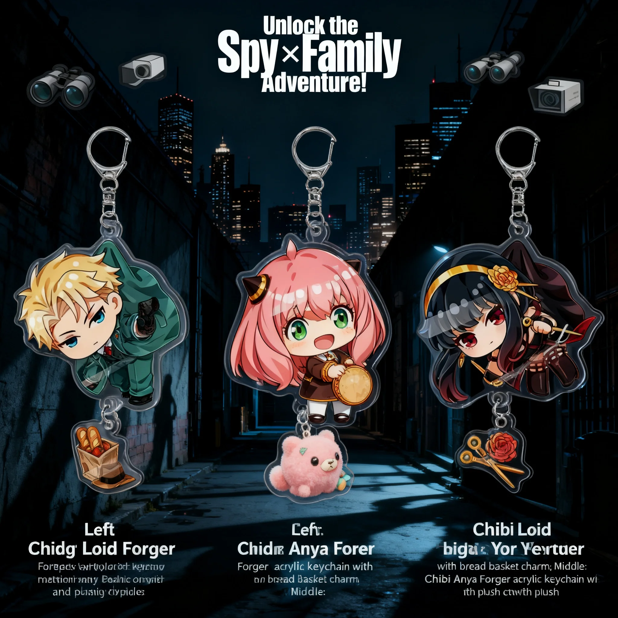 SPY×FAMILY Soporte de Escritorio Acrílico con Llavero, Figura de Anime, Mercancía Oficial Licenciada, Spy x Family, Loid Forger, Figura de Anya