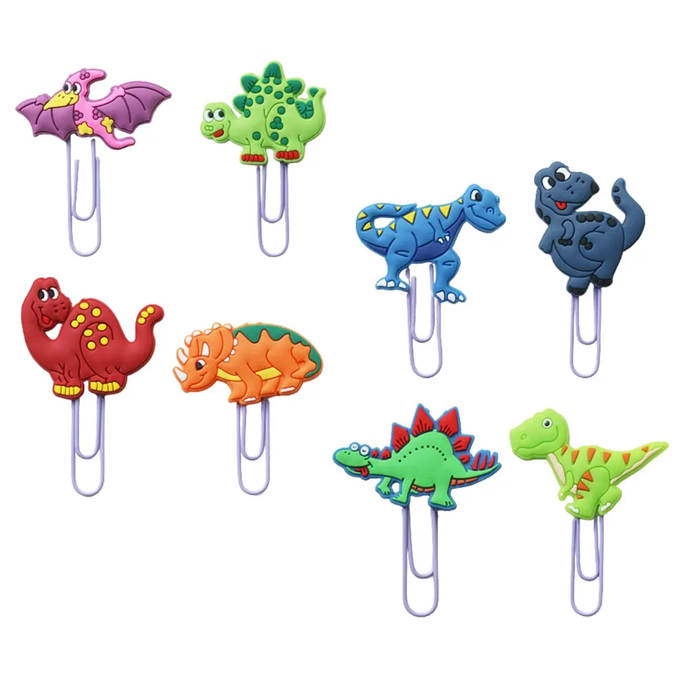 

8pcs Dinosaur Bookmark Clips Adorable PVC Cartoon Paper Clips Cute Bookmarks Office Supplies Random Colors Organize Documents