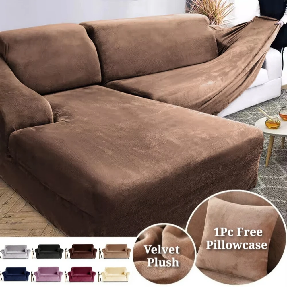 Velvet Sofa Cover Thick Elastic 1/2/3/4 Seater Sofa Cover for Living Room Stretch Plush L Shaped Corner Sofa Cover Couch Cover