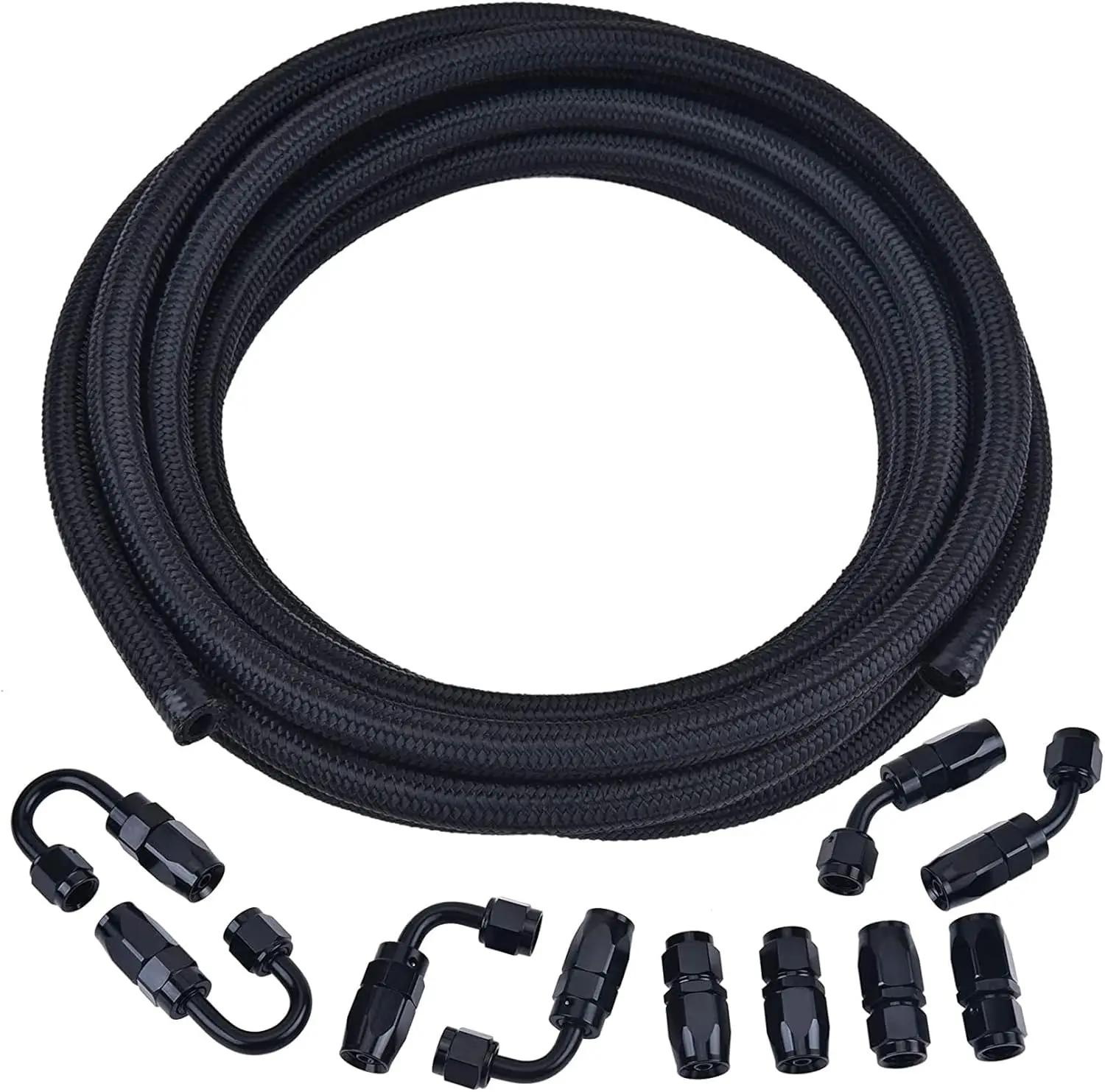 

4AN Braided Fuel Line Hose Fitting Kit with 16FT Black Nylon CPE for Automotive Fluids