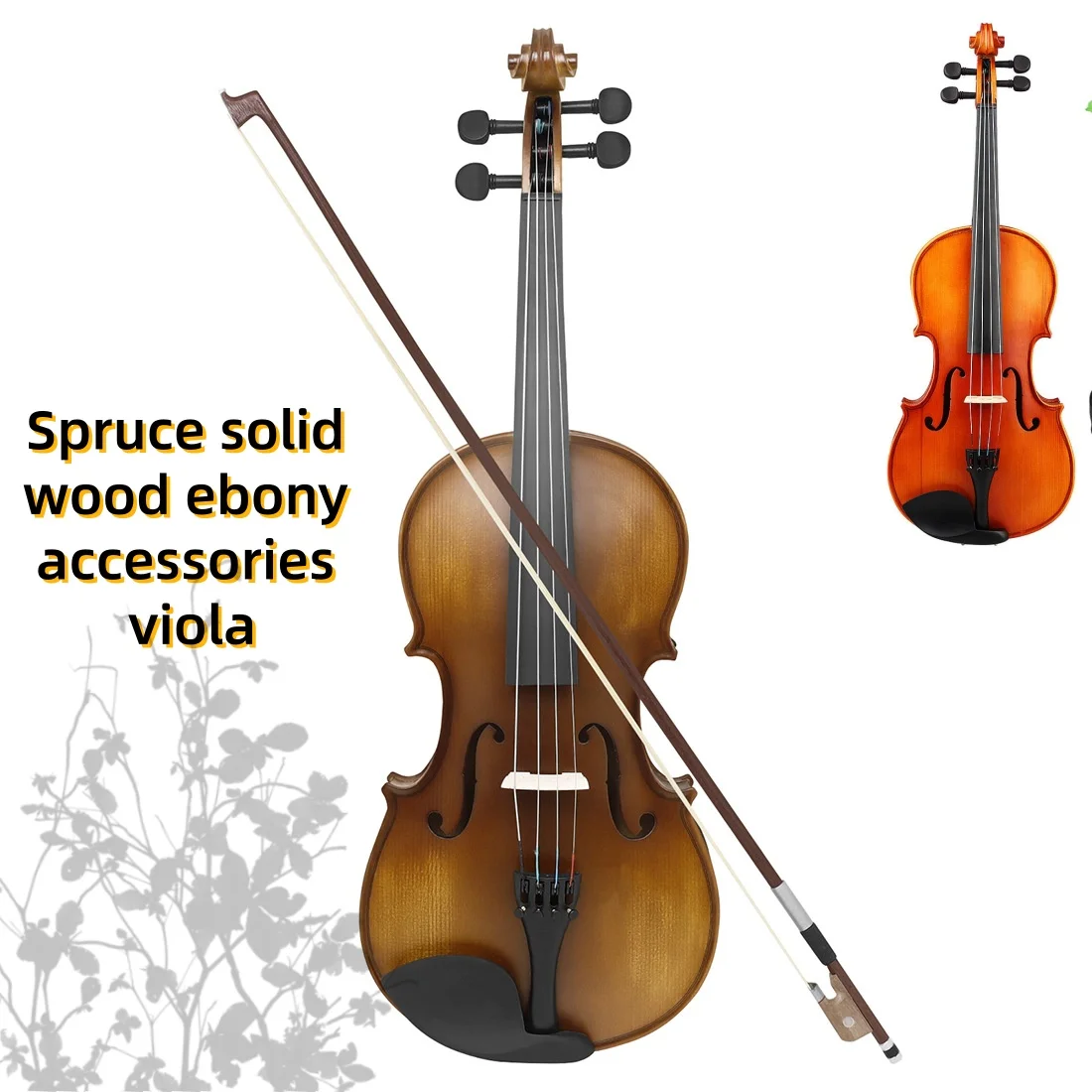 Viola para Principiantes Adultos Aston Villa, Instrumento Musical de Madera Maciza de Abeto con Arco de Madera de Brasil, Fondo/Lados de Arce, 4/4, Acabado Brillante