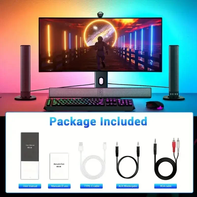 BS36 TVサウンドバースピーカー ホームシアターサブウーファー ワイヤレスBluetoothスピーカー 3Dサラウンドステレオサウンドバー DSPチップ ミュージックセンター