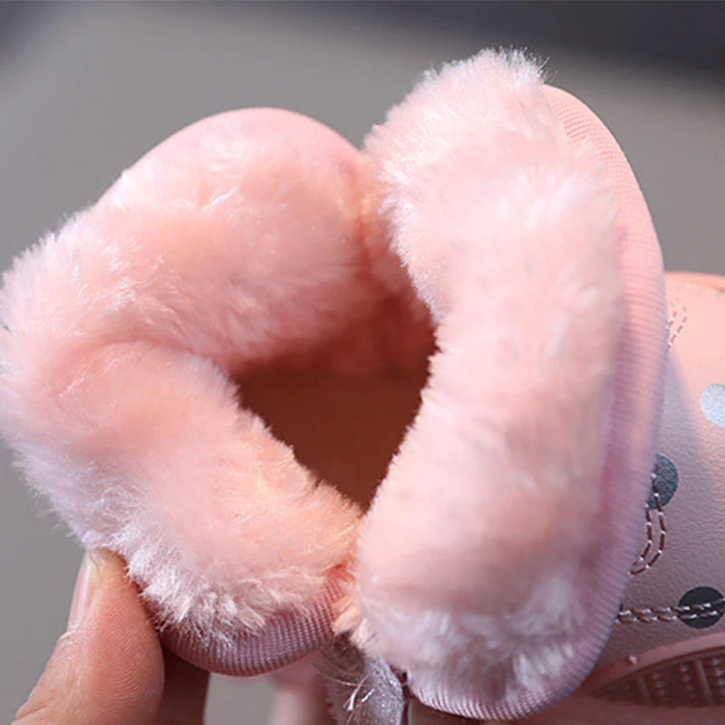 Children Light Toddler Infant Boys Girls Snow Fleece Boot Non Slip Flat Cloth Bottom Infant Crib Shoes Led Light Kid Snow Boots