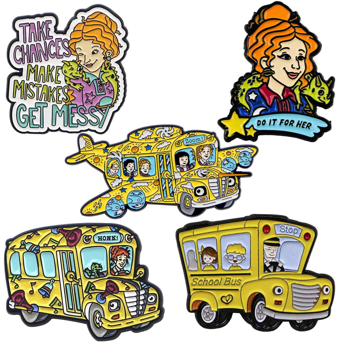 Funny School Bus Enamel Pin Brooches for Women Lapel Pins Badges on Backpack Clothing Accessories Fashion Jewelry Student Gifts