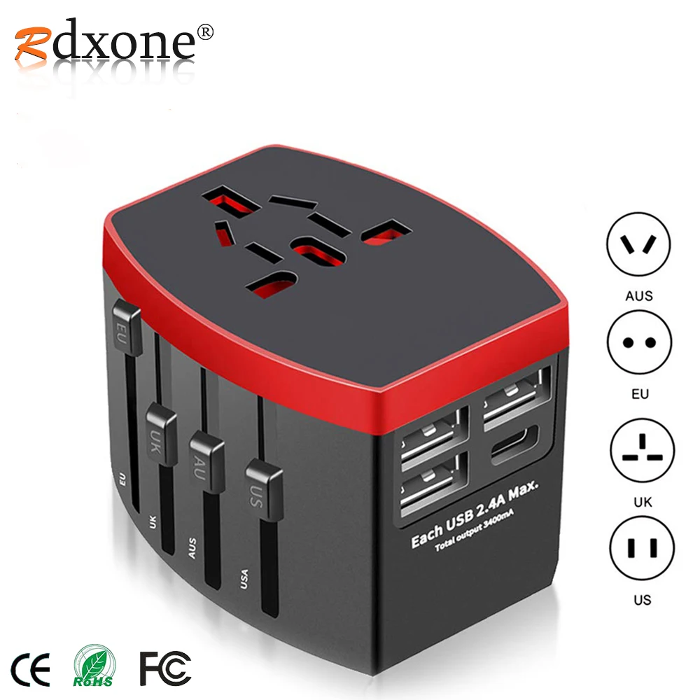 Rdxone Travel Adapter International Universal Power Adapter All-in-one USB C Port Worldwide Wall Charger for UK/EU/AU/US