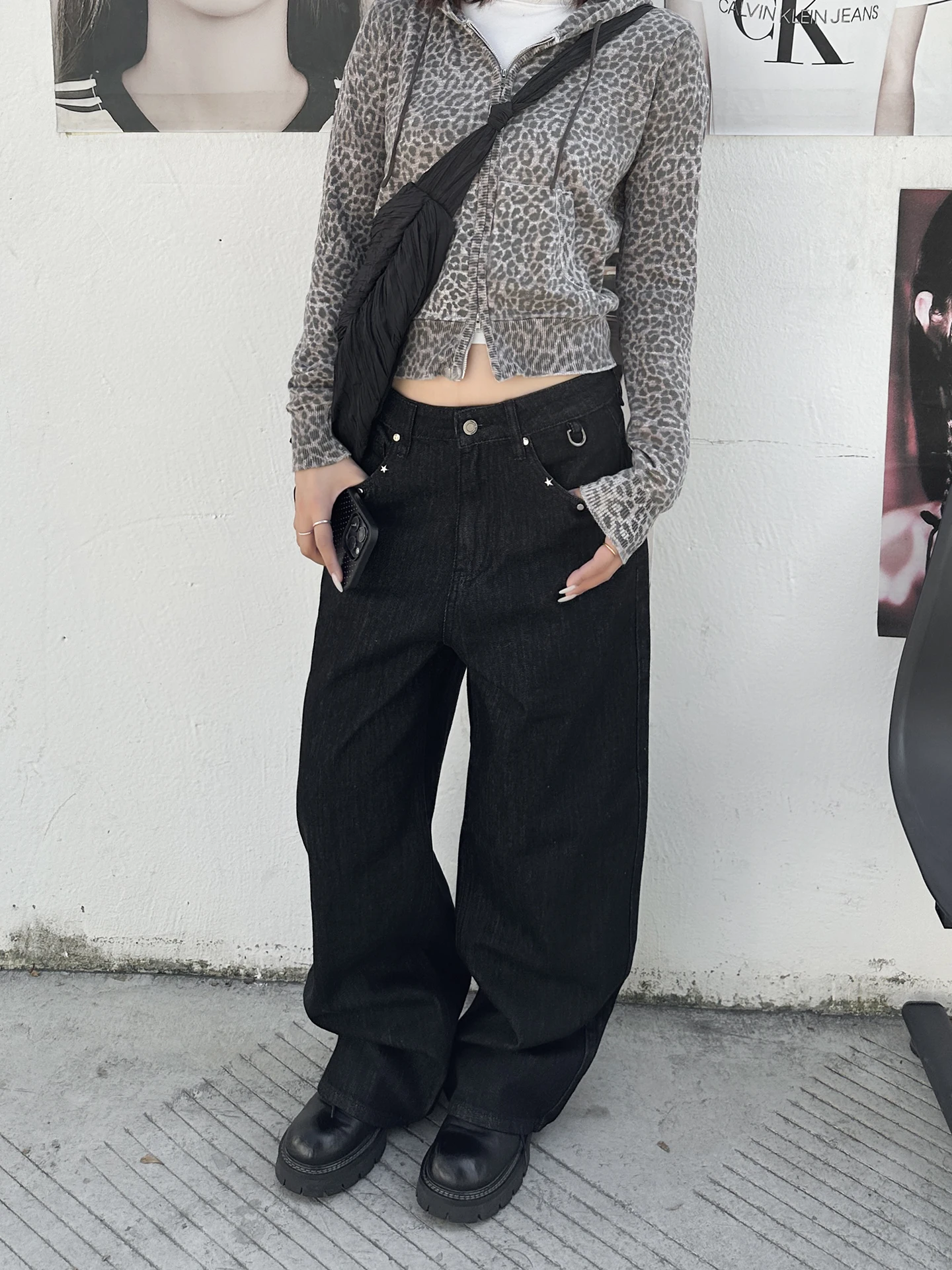 

Ретро-джинсы в американском стиле, черные, женские, свободные, прямые, широкие, длинные брюки, повседневные, весна 2025, женские джинсы