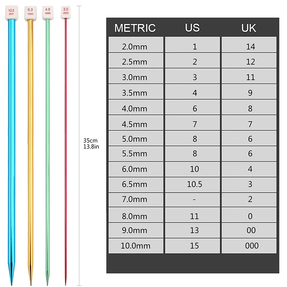 2Pcs/Set 2-8mm Straight Single Pointed Knitting Needles 13.8 Inch Length Knitting Needles For Handmade DIY Knitting