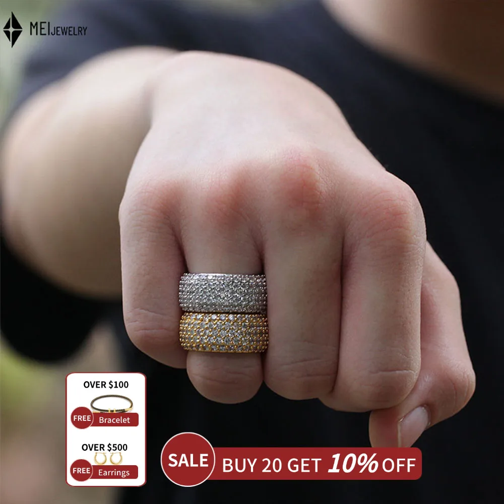 Hip Hop Personality Exaggerated Fully Set 5 Rows Of Cubic Zirconia Rings Men Niche High-End Ring Wholesale ﻿